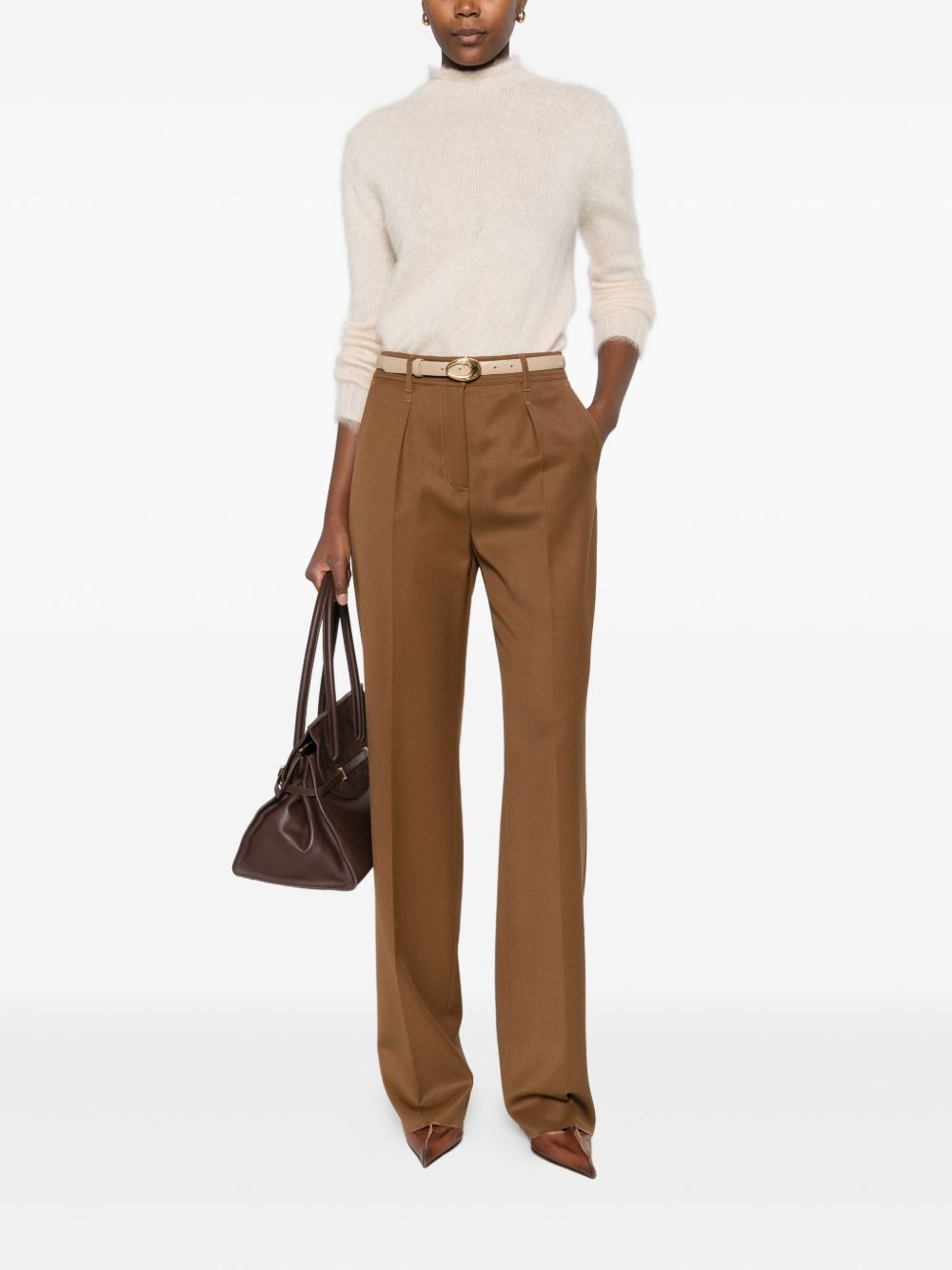 Max Mara Trousers Leather Brown Wool