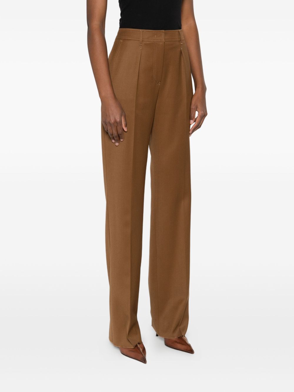Max Mara Trousers Leather Brown Wool