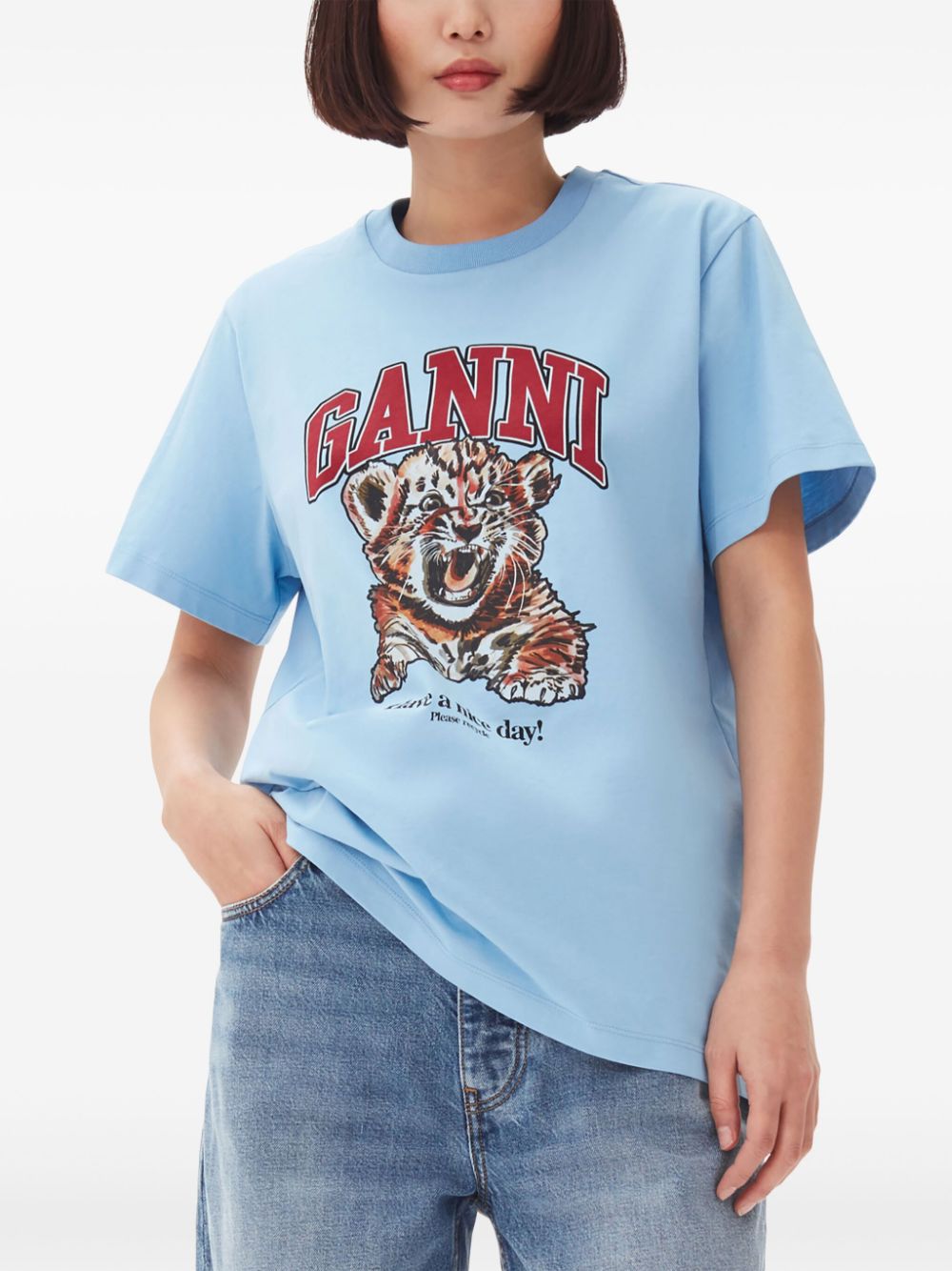 GANNI T-shirts and Polos Clear Blue Organic Cotton