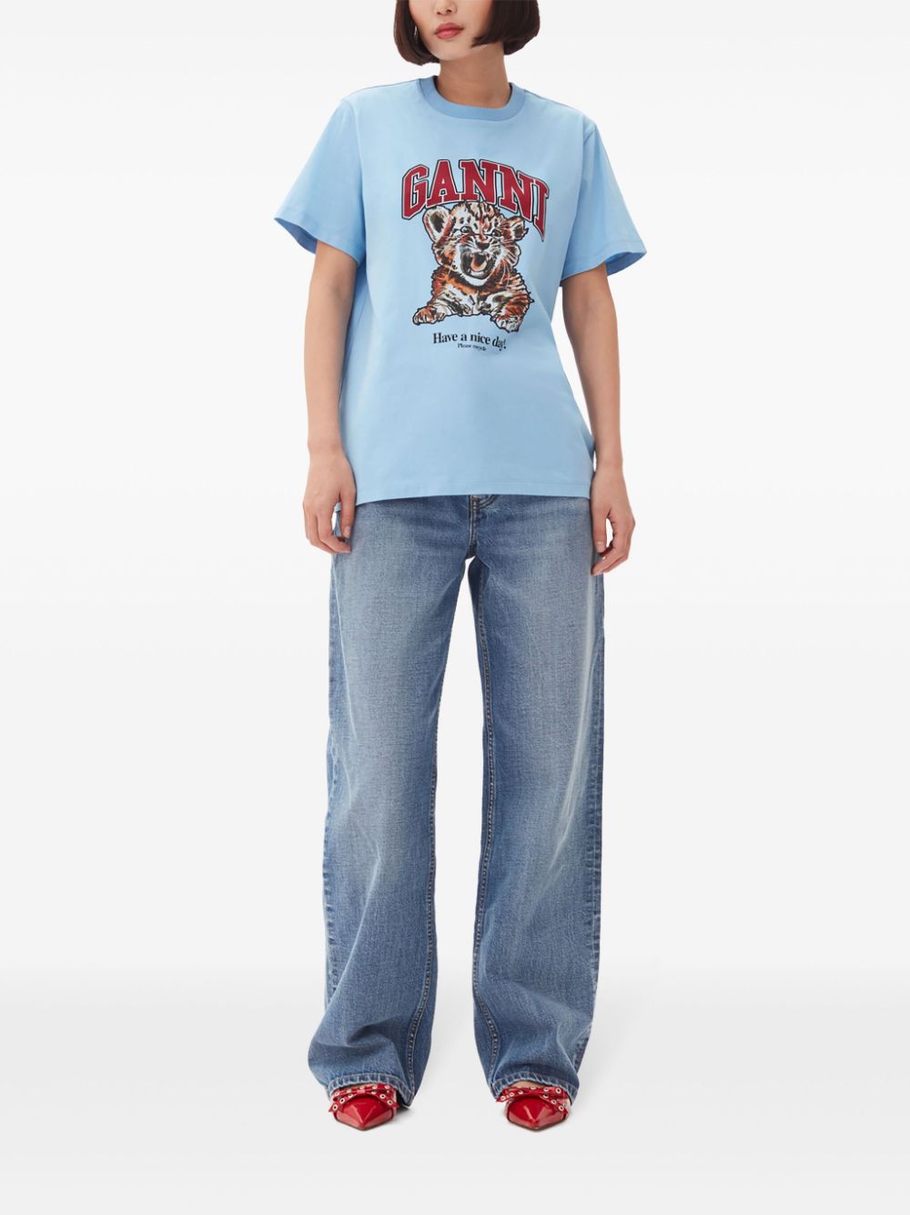 GANNI T-shirts and Polos Clear Blue Organic Cotton