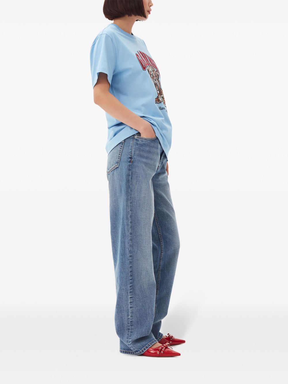GANNI T-shirts and Polos Clear Blue Organic Cotton