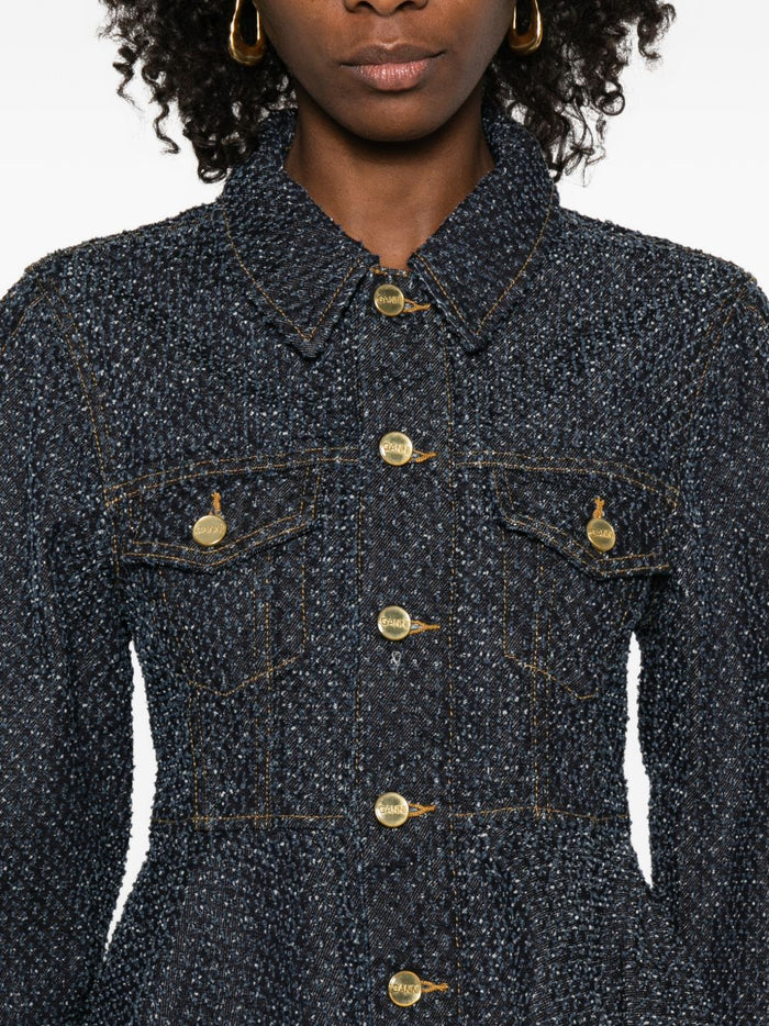 Ganni Coats Blue Organic Cotton
