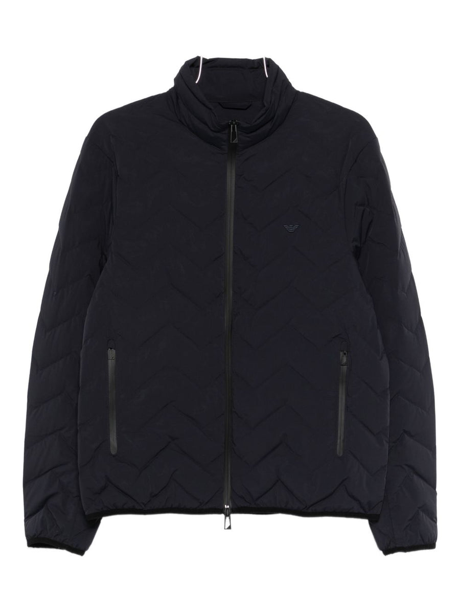 Emporio Armani Chevron Quilted Nylon Down Jacket — Black