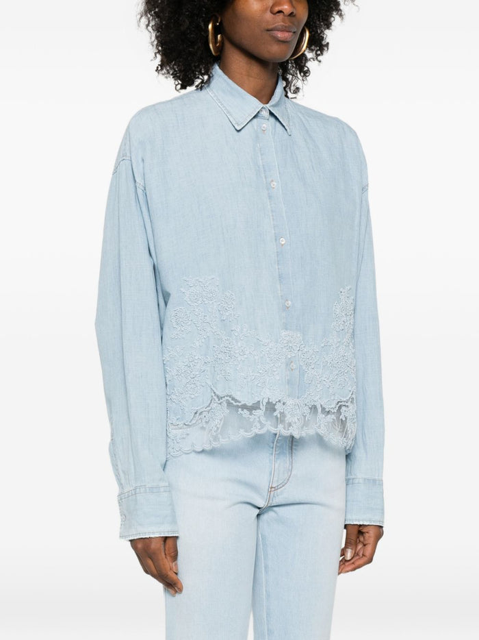 Ermanno Scervino Shirts Clear Blue Cotton Linen