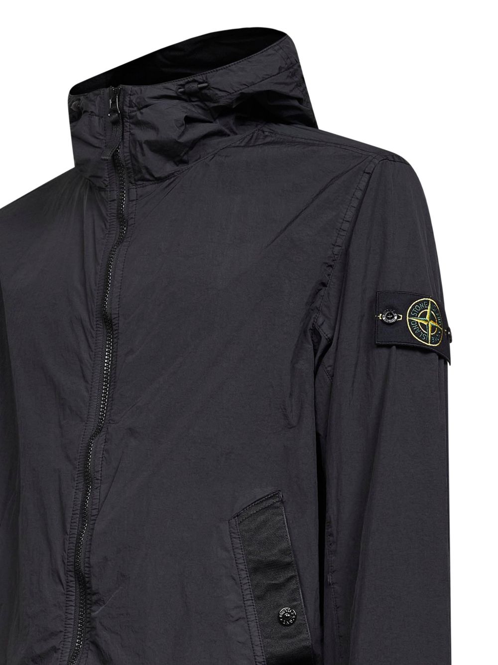 Stone Island Coats Black Resina Poliuretanica
