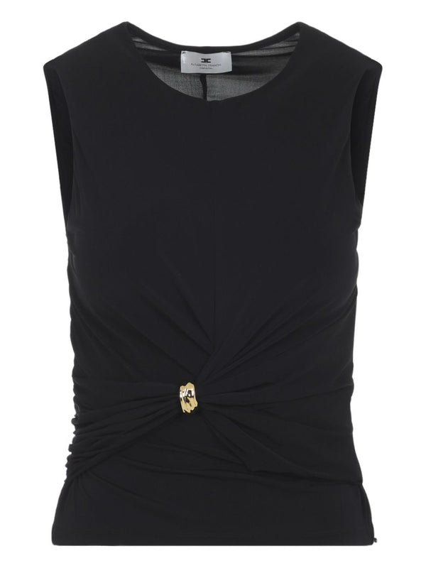 Elisabetta Franchi Ruched Gold-Tone Hardware Tank Top — Black