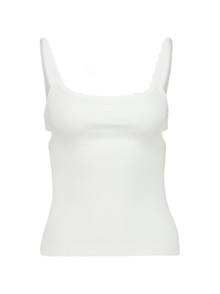 Courreges Pre Ribbed Knit with Cut-Out Shoulders Tank Top — white
