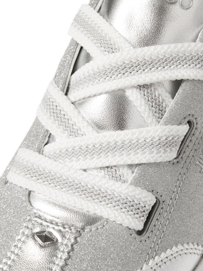 Jimmy Choo Sneakers Silver Leather Textile Metal Rubber
