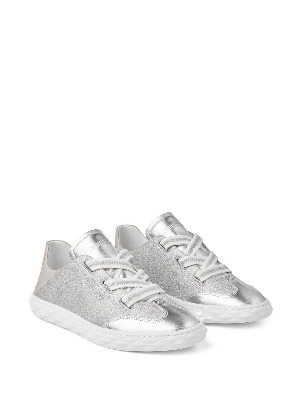 Jimmy Choo Sneakers Silver Leather Textile Metal Rubber