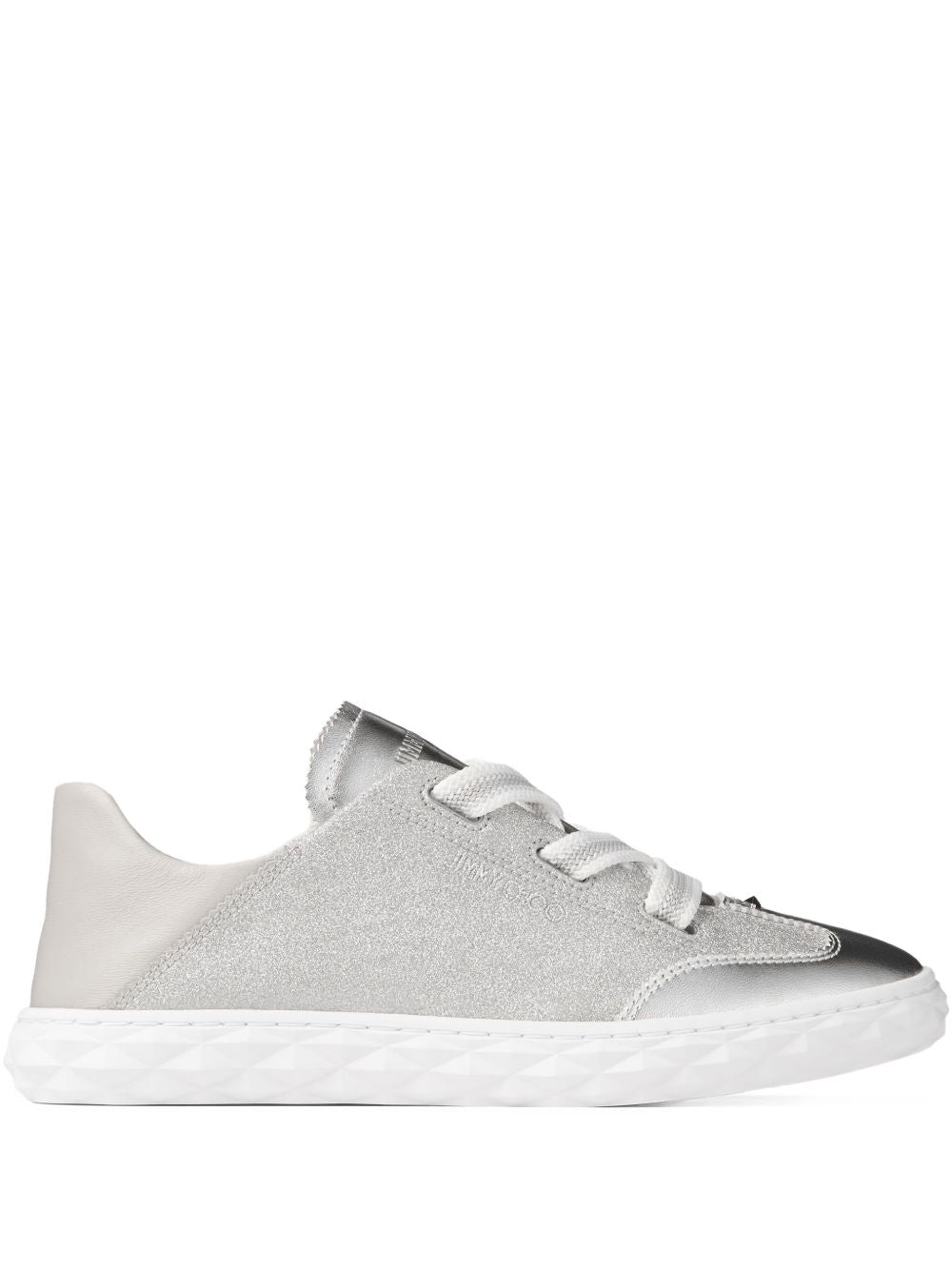 Jimmy Choo Sneakers Silver Leather Textile Metal Rubber