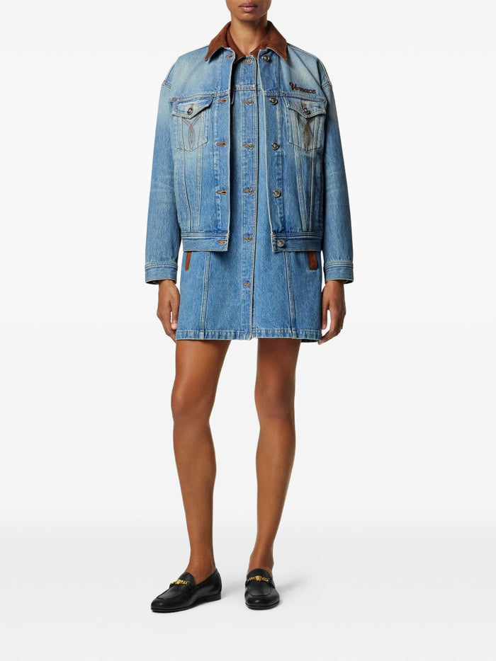 Versace Dresses Blue Outer:cotton; Trim:lamb Skin