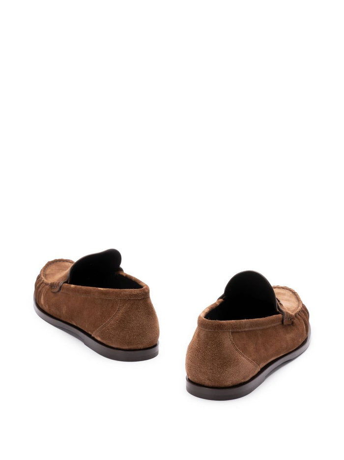 Saint Laurent Flat shoes Leather Brown Calf Suede100 %