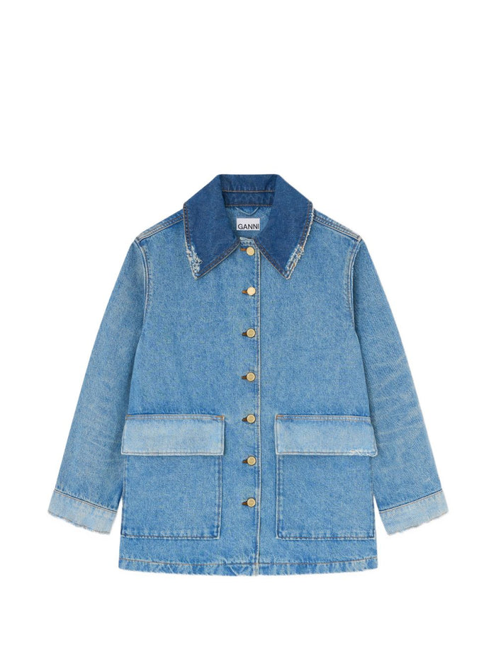 Ganni Coats Blue Recycled Cotton
