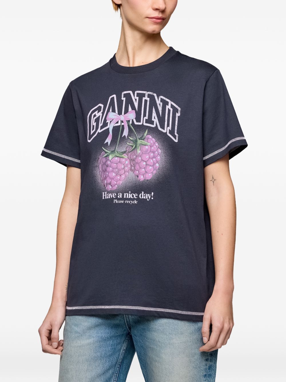GANNI T-shirts and Polos Black Organic Cotton