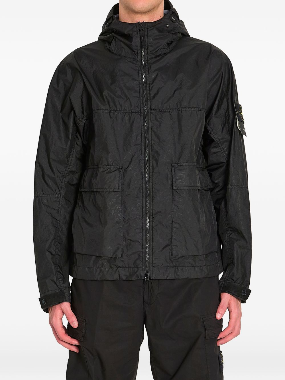 Stone Island Coats Black Resina Poliuretanica