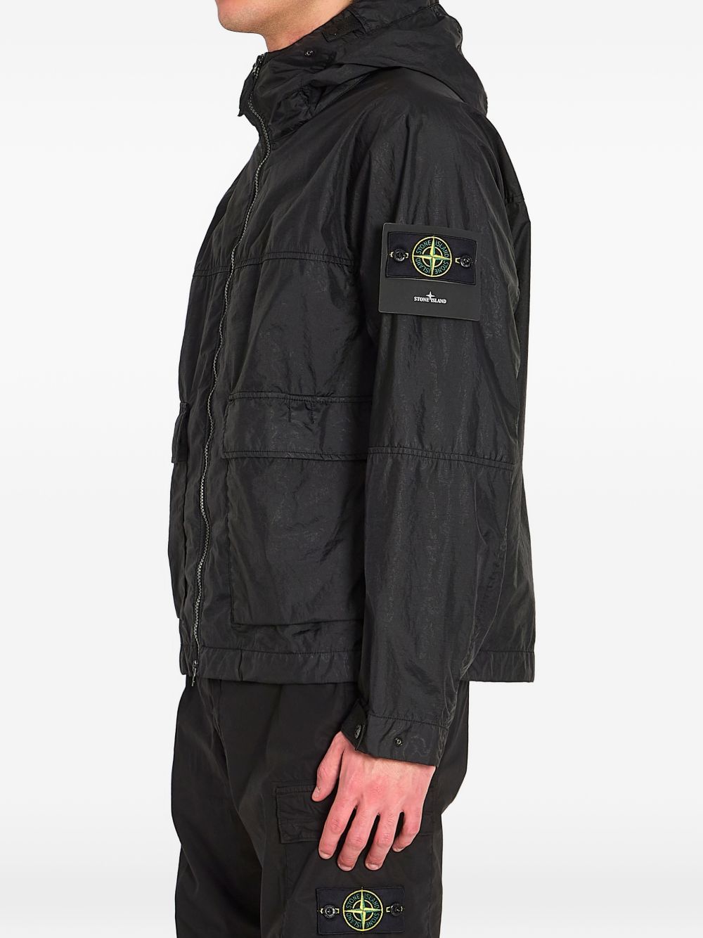 Stone Island Coats Black Resina Poliuretanica