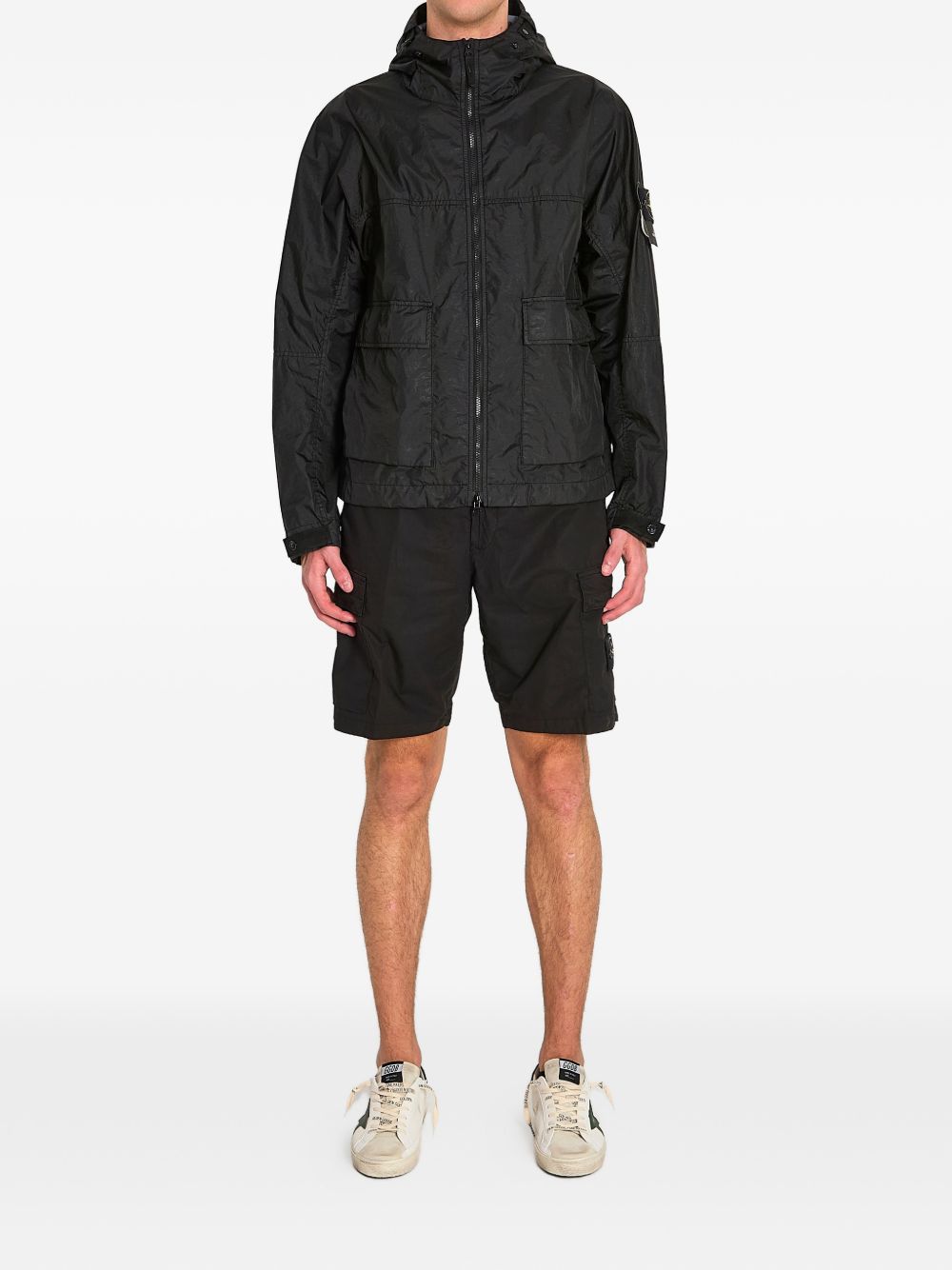Stone Island Coats Black Resina Poliuretanica