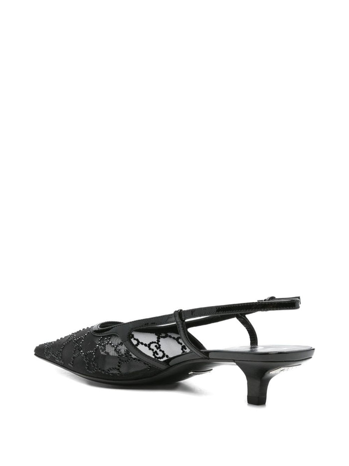 Gucci With Heel Black Mesh Leather