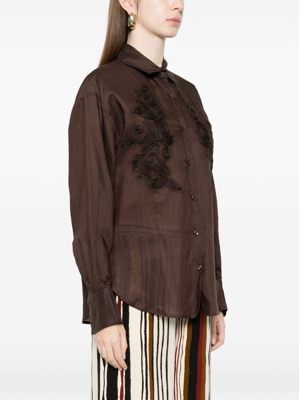 ERMANNO FIRENZE Shirts Brown Linen/flax