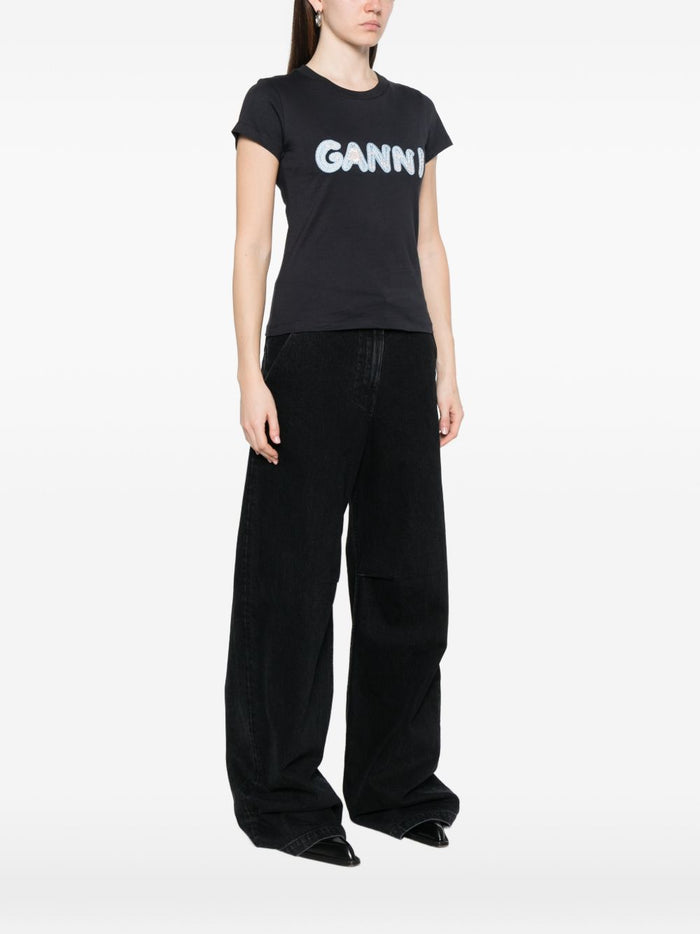 GANNI T-shirts and Polos Black Organic Cotton