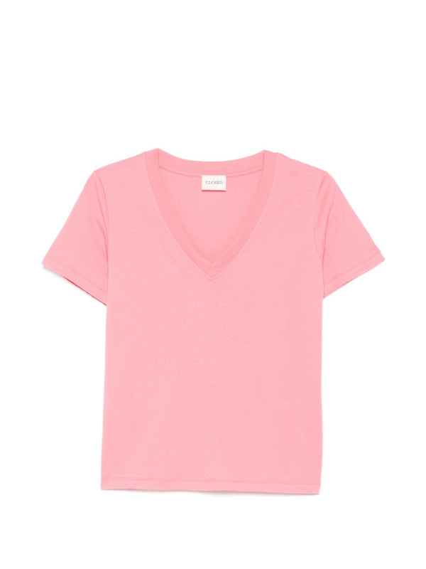 Closed V-neck short sleeves tonal stitching Organic cotton t-shirt