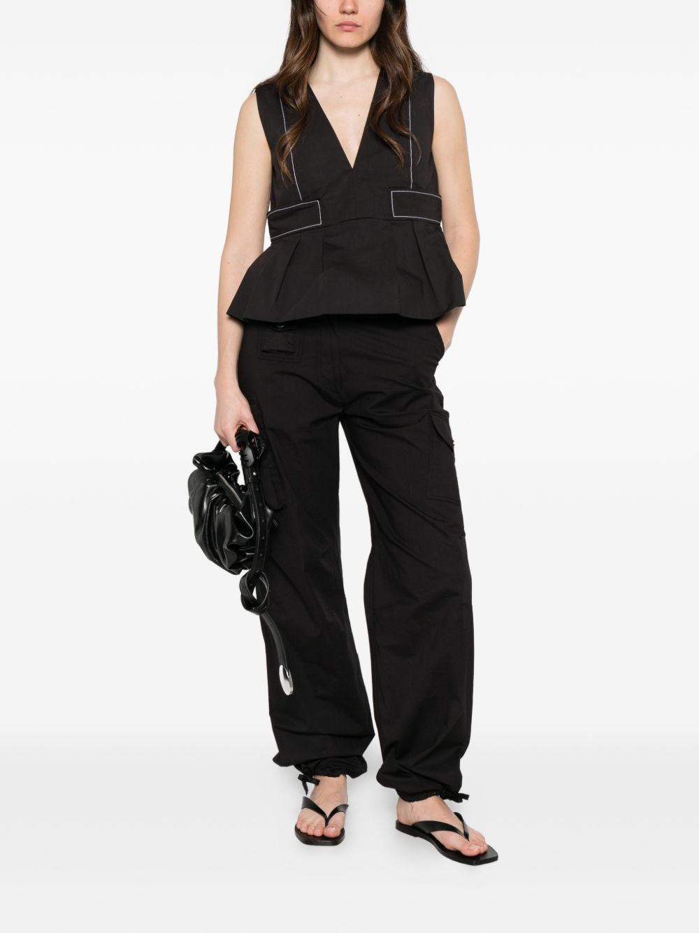 Ganni Trousers Nero Elastane