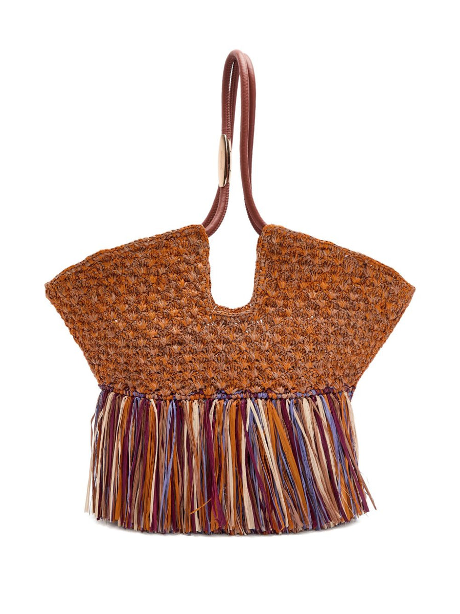 Zimmermann Woven Raffia with Fringe Tote Bag — Brown