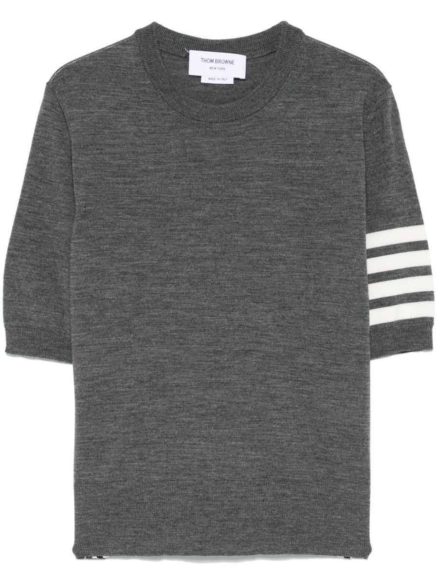 Thom Browne Grosgrain-Trimmed Wool Sweater — Grey