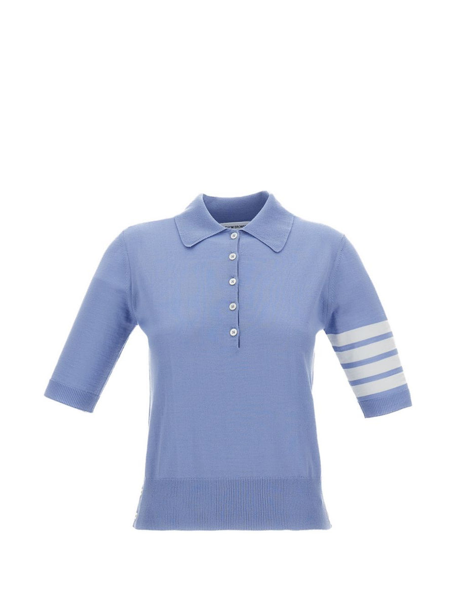 Thom Browne Wool Striped Sleeve Polo — Periwinkle