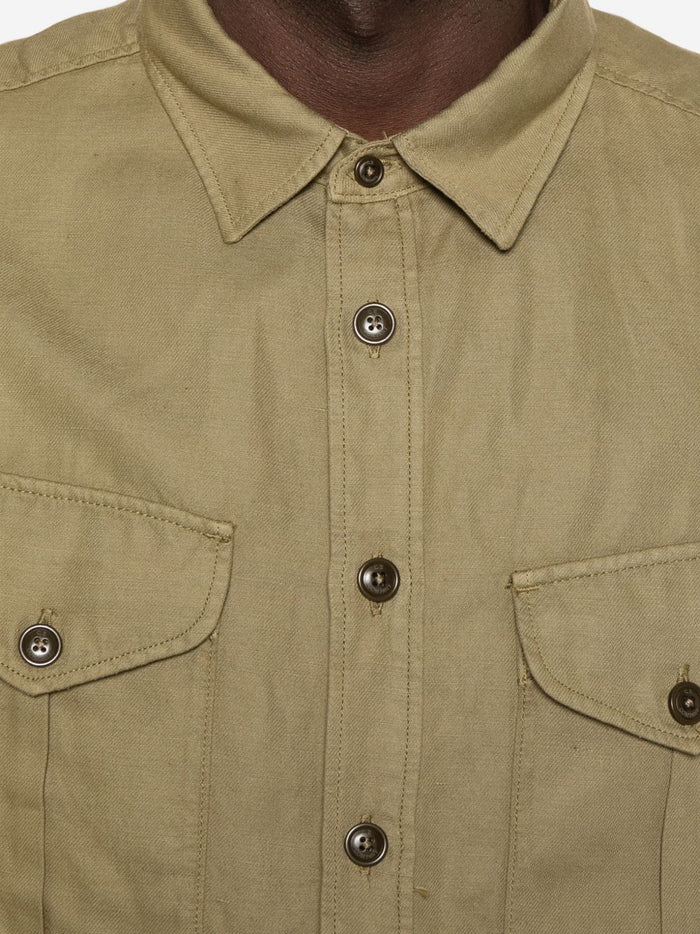 C.p. Company Shirts Verde Cotton Linen