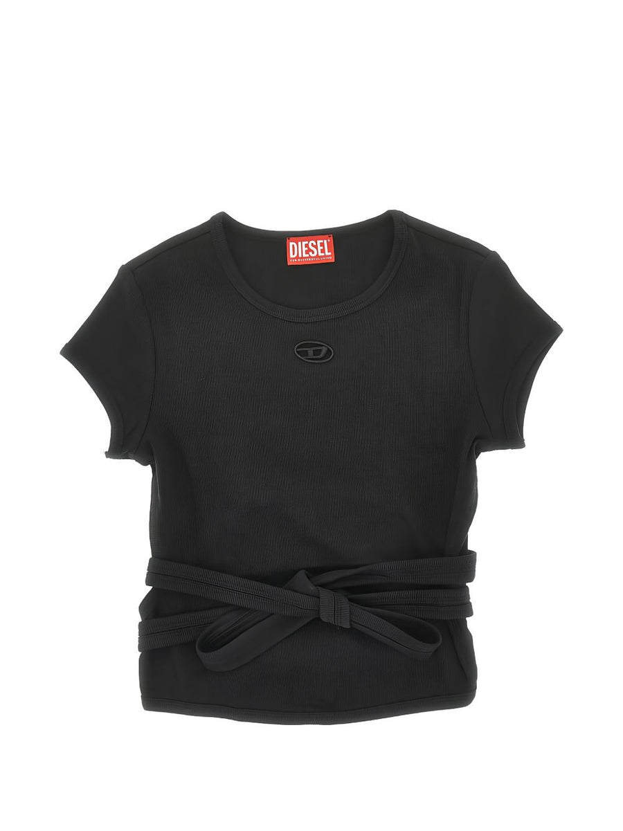 Diesel Ribbed Cotton with Waist Tie T-Shirt — Black