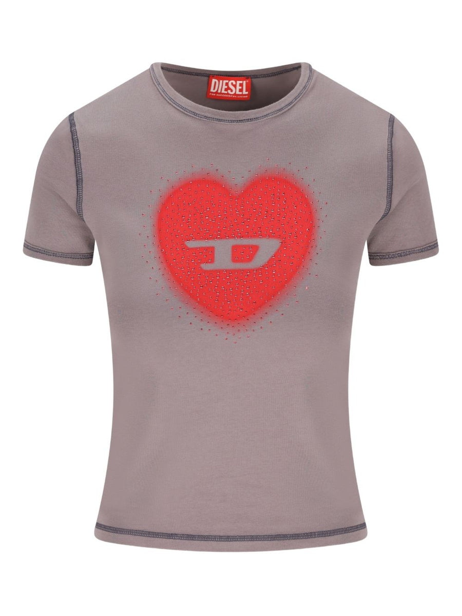 Diesel Heart Logo Print T-Shirt — Grey