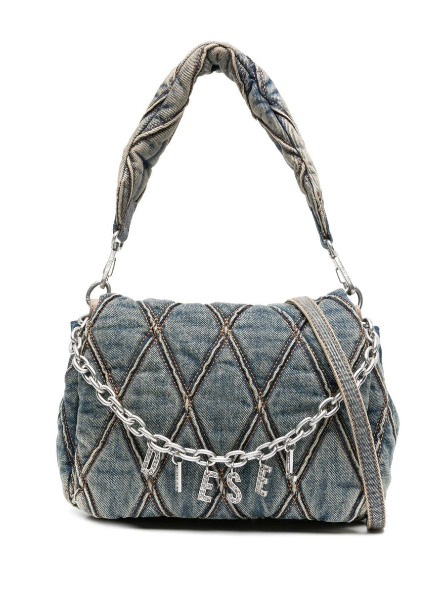 Diesel Quilted Denim Shoulder Bag — Light Blue