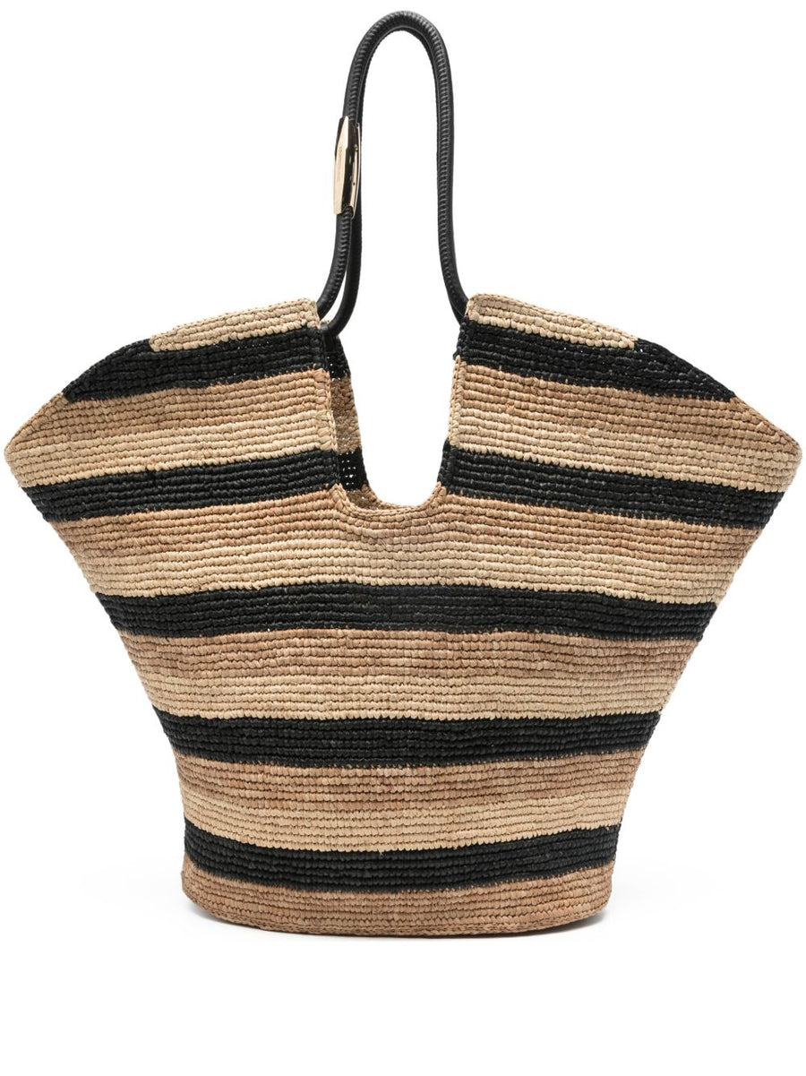 Zimmermann Striped Raffia Tote Bag — Beige