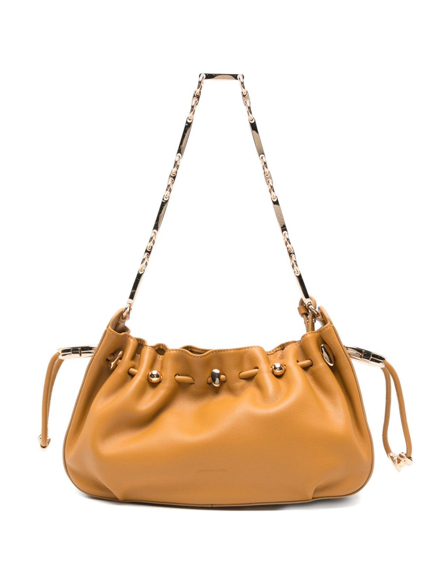 Zimmermann Ruched Leather Shoulder Bag — Orange