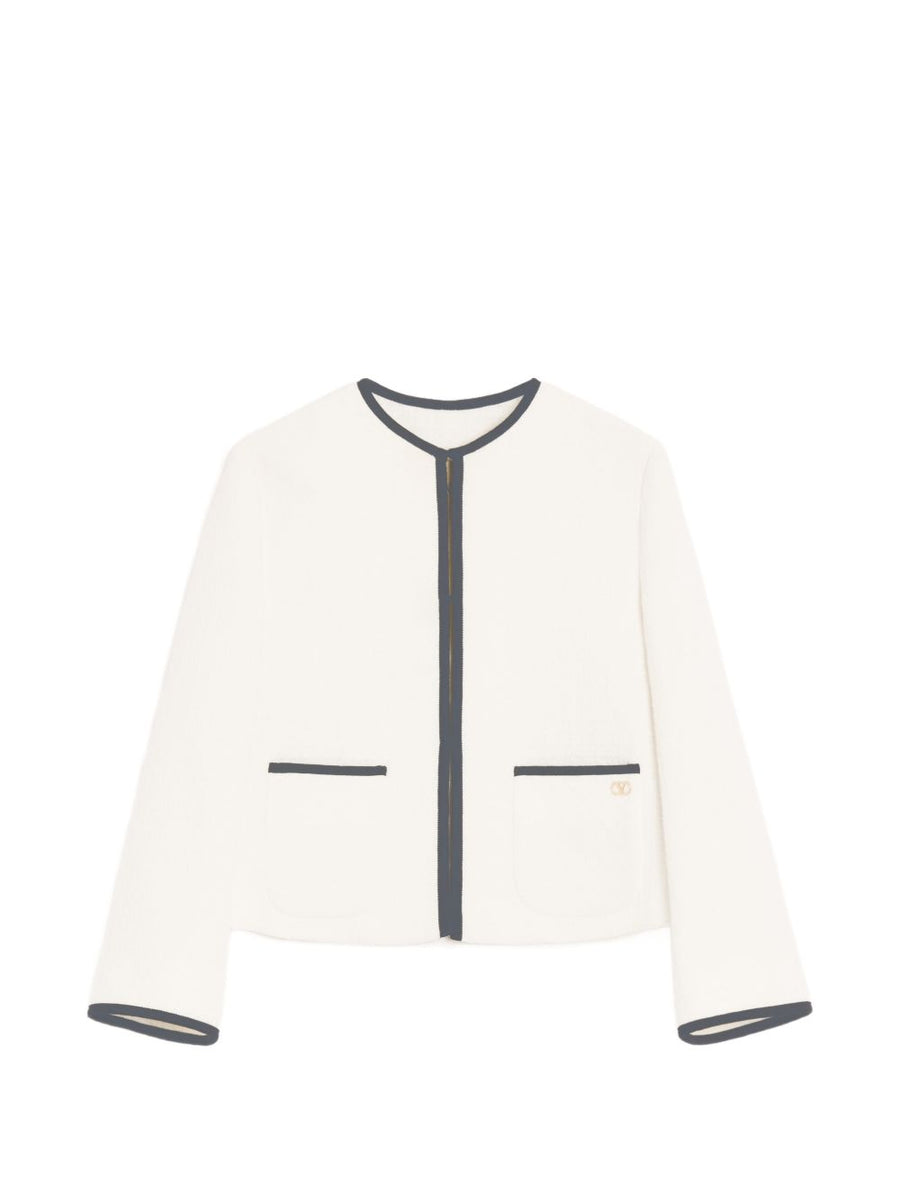 Valentino Tweed with Contrast Trim Blazer — White
