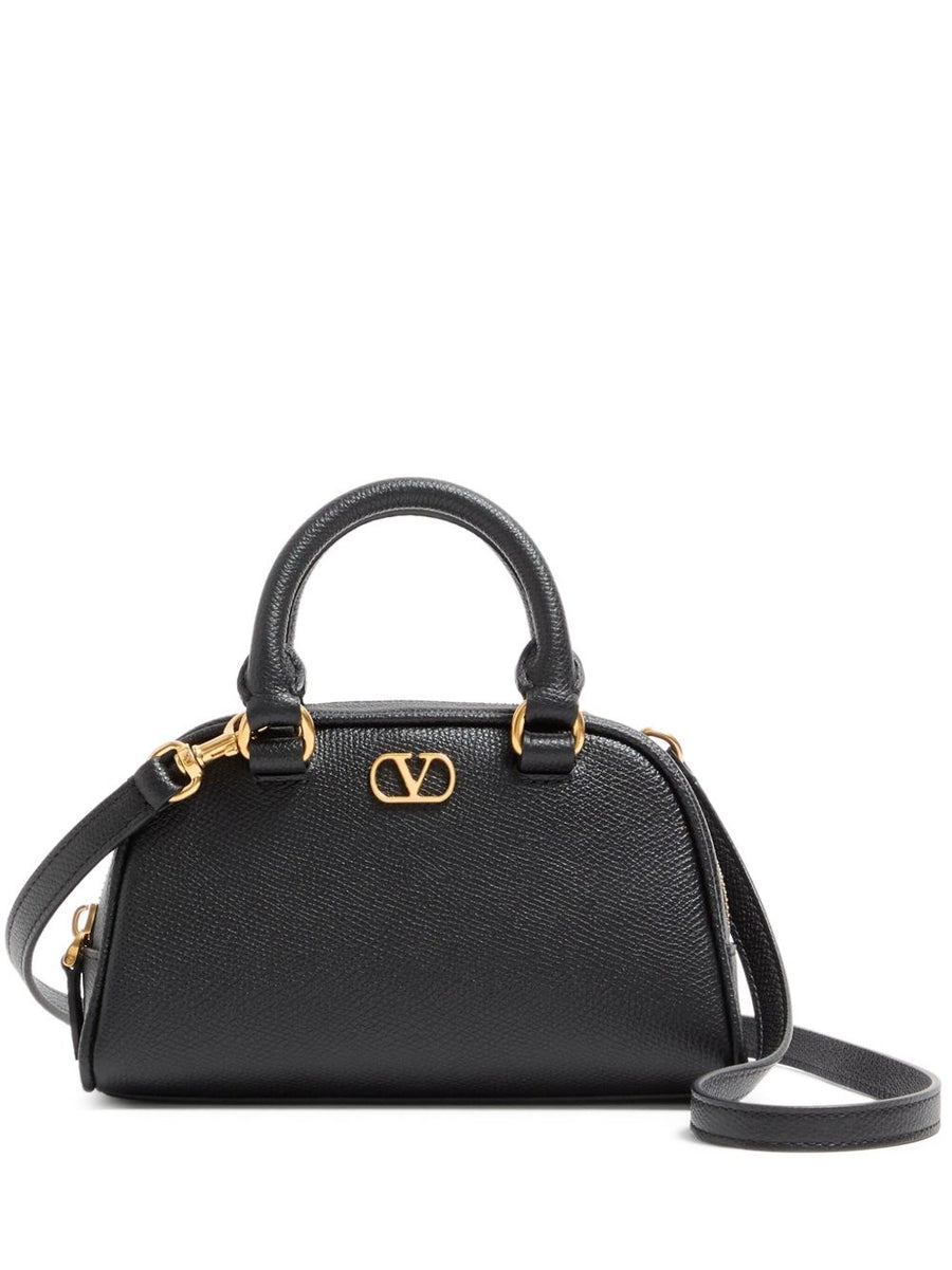 Valentino Garavani Grainy Leather VLogo Top Handle Bag — Black
