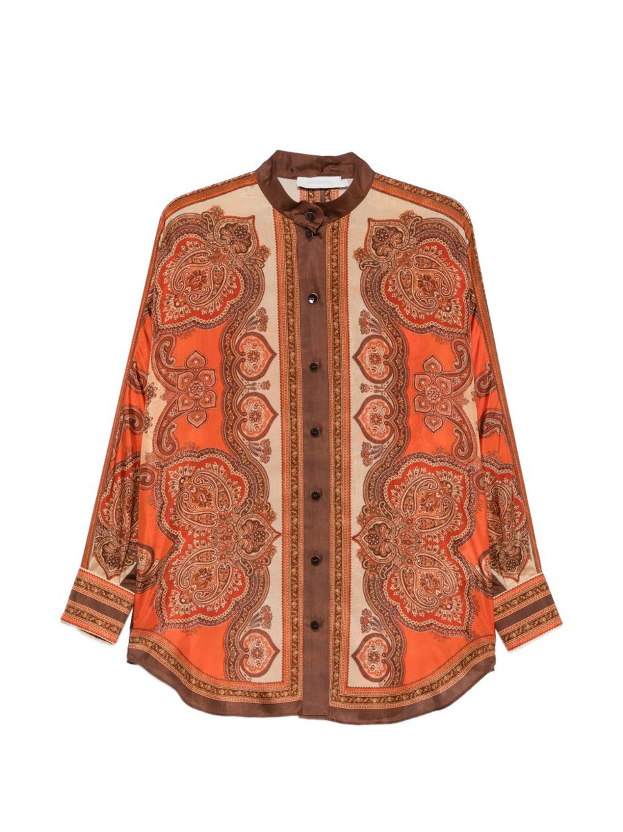 Zimmermann Paisley Silk Shirt — Orange