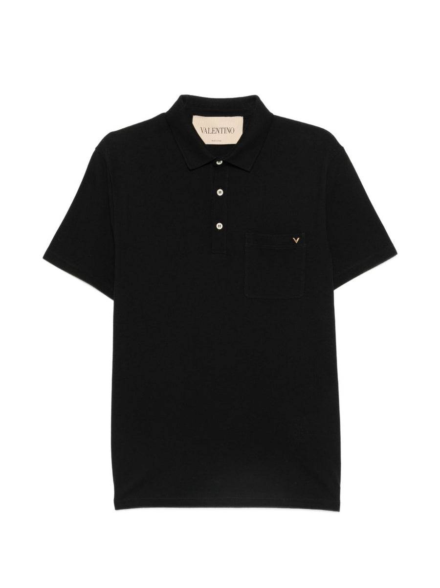 Valentino Gold-Tone VLogo Piqué Polo — Black