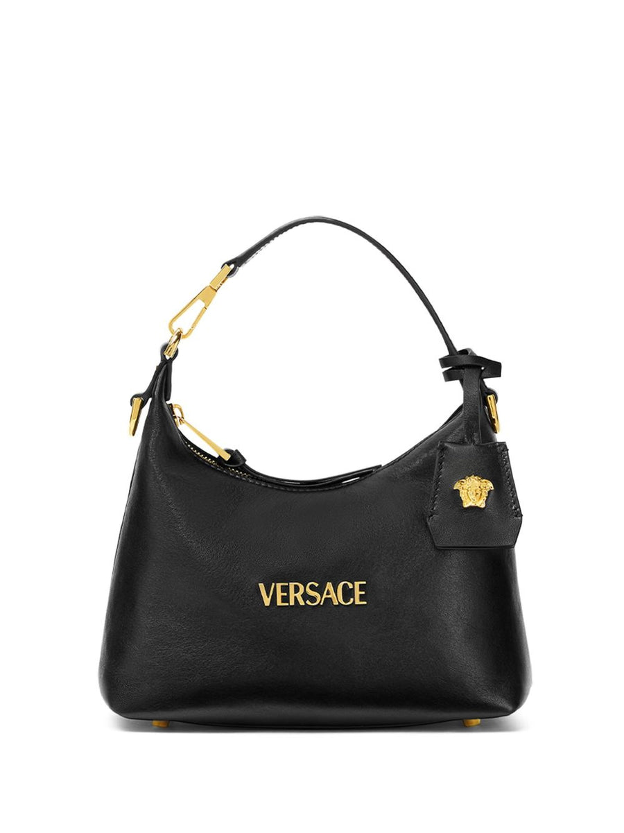 Versace Lambskin with Gold-Tone Hardware Shoulder Bag — Black