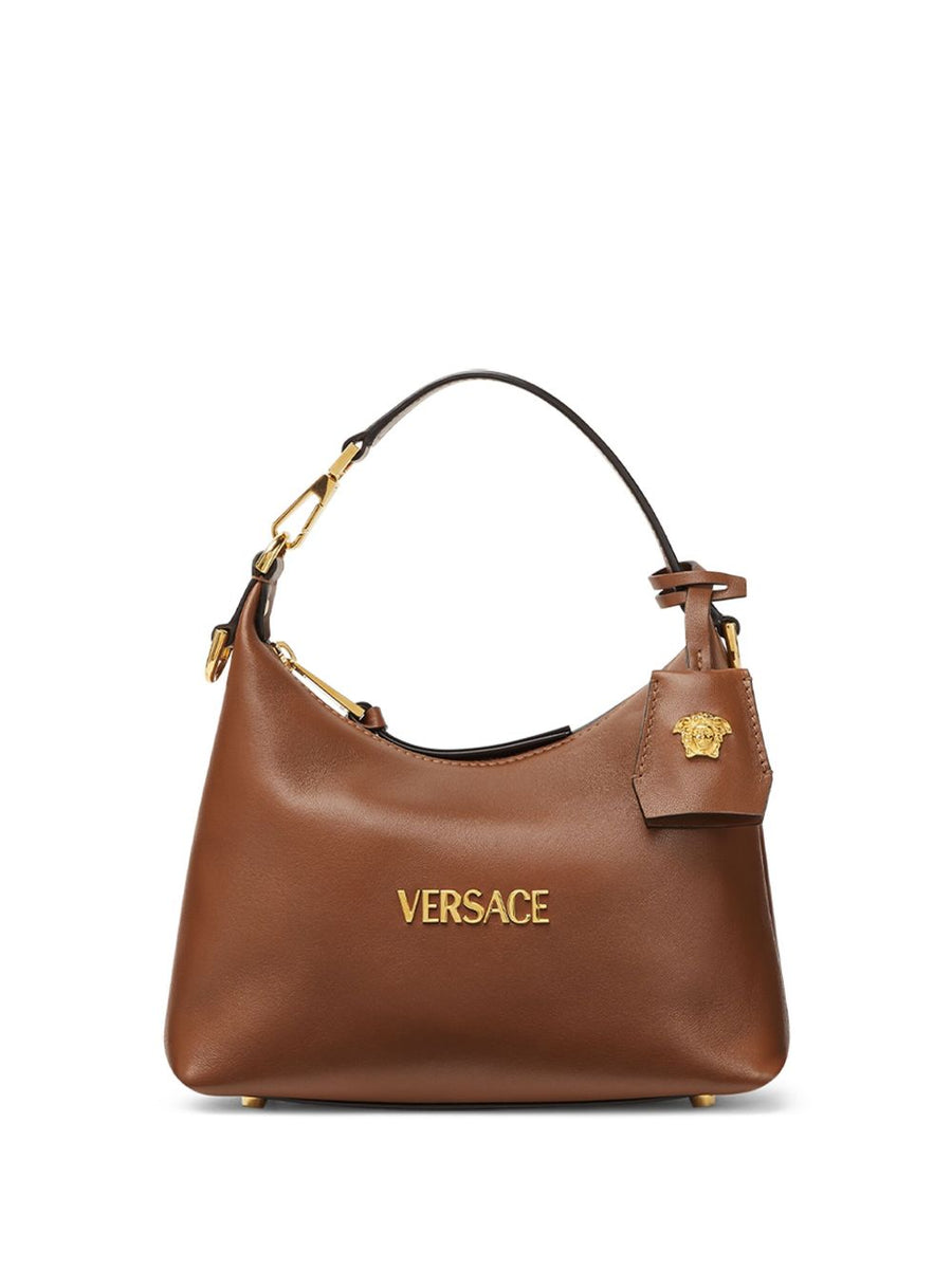 Versace Lambskin Logo Hobo Bag — Brown