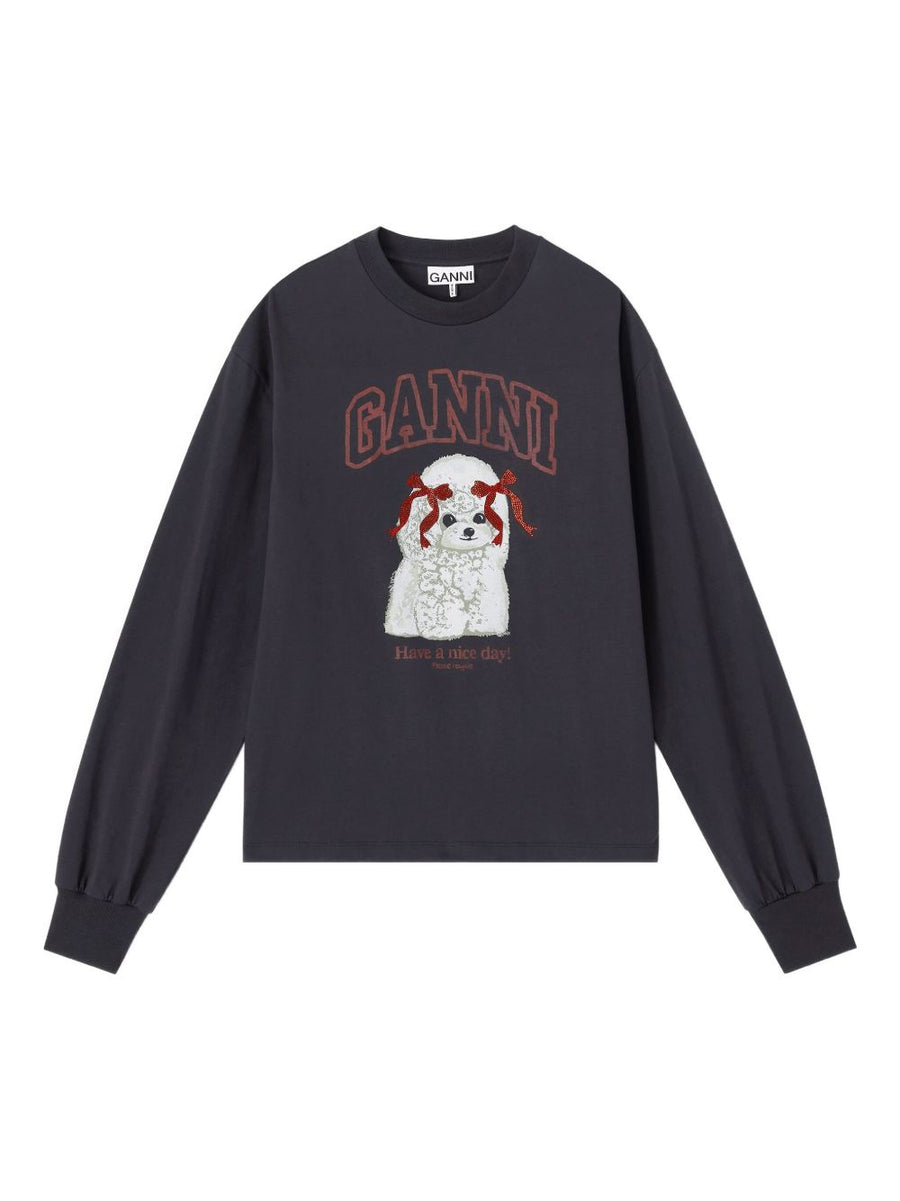 Ganni Graphic Poodle Print Sweatshirt — Black