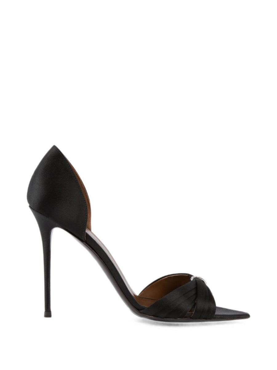 Giuseppe Zanotti Satin Open-Toe Crossover Stiletto Sandal — Black