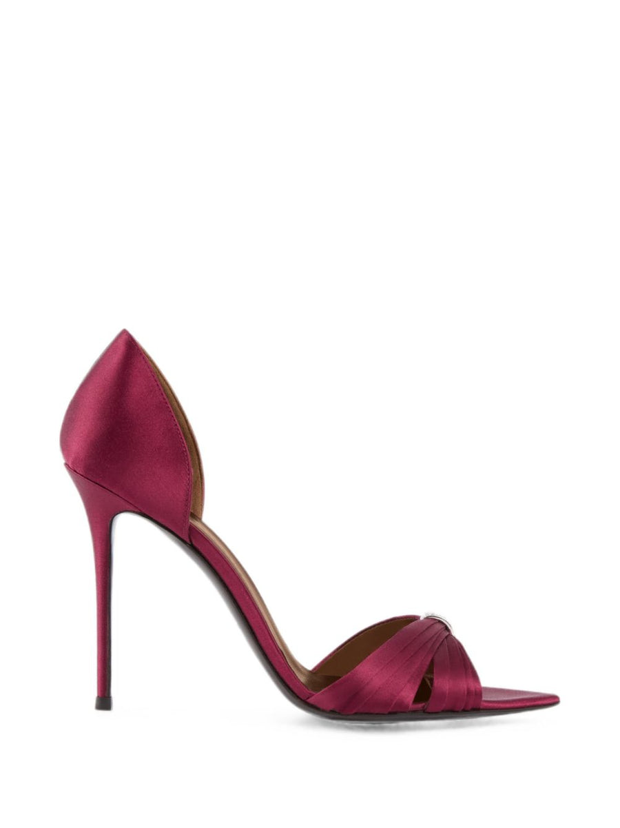 Giuseppe Zanotti Silk Satin Crossover Heels — Burgundy