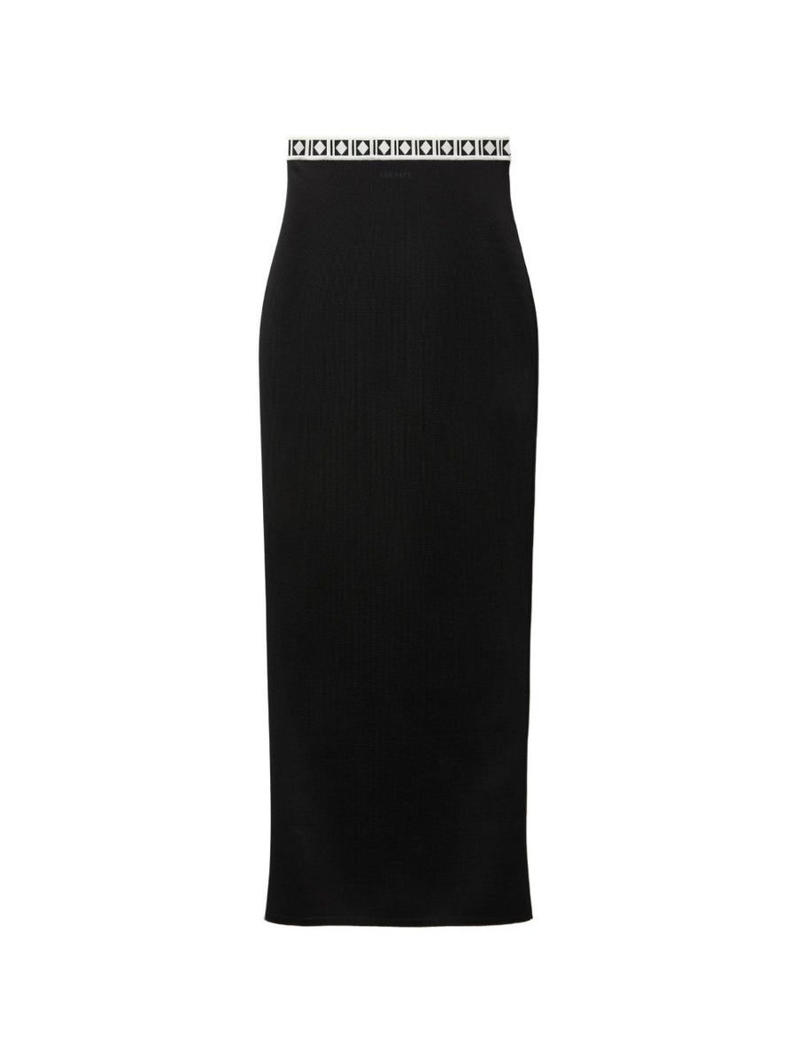 Versace Logo-Embroidered Jacquard Knit Skirt — Black