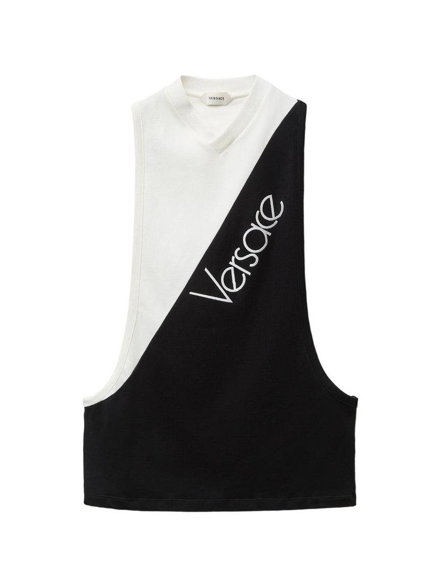 Versace Logo Colorblock Tank Top — White