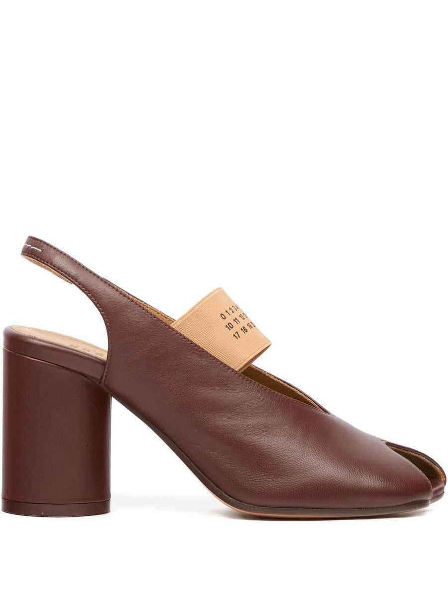 MM6 Maison Margiela Leather Slingback Block Heel Sandal — Brown