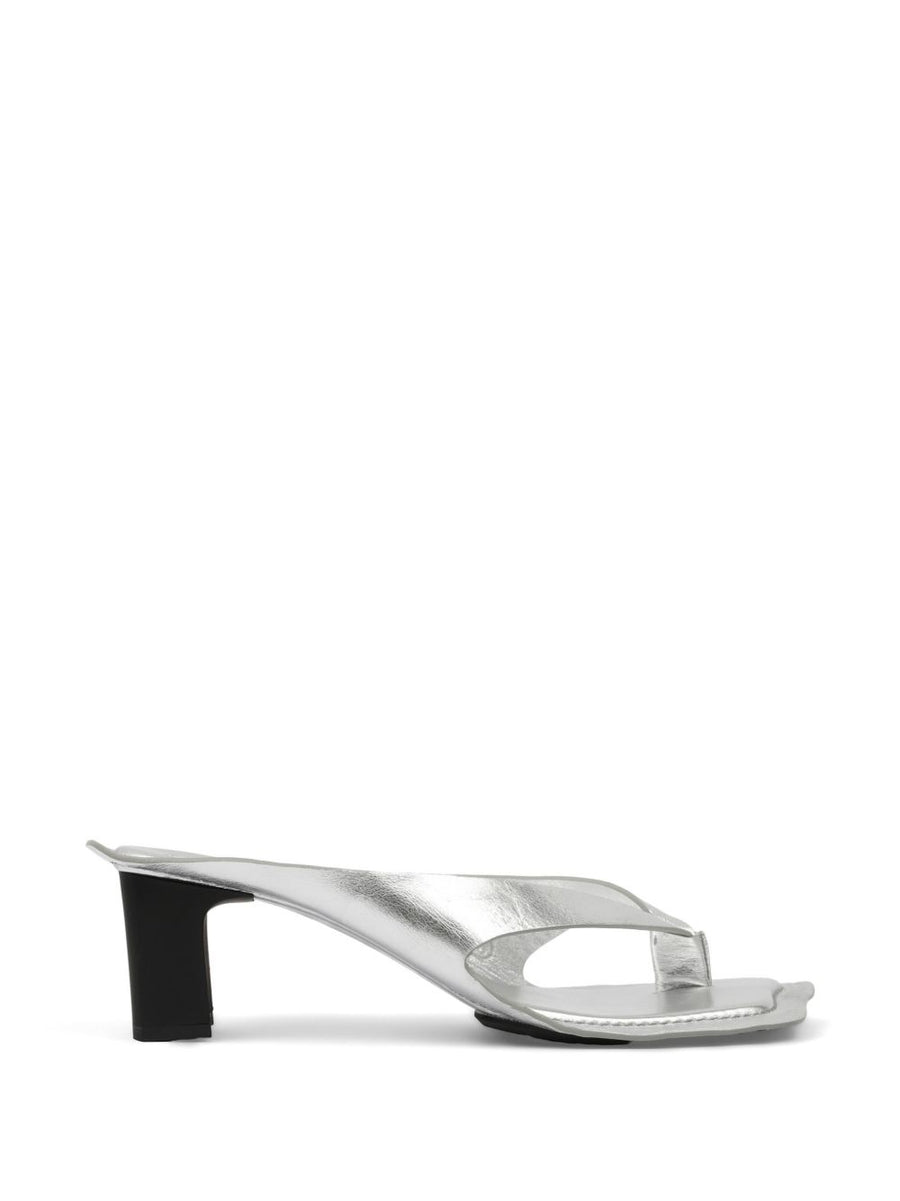 MM6 Maison Margiela Laminated Leather Thong Sandal — Silver