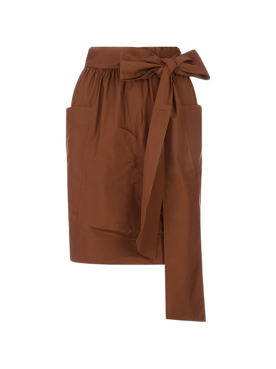 Chloé Bow-Tie Waist Cotton Skirt — Brown