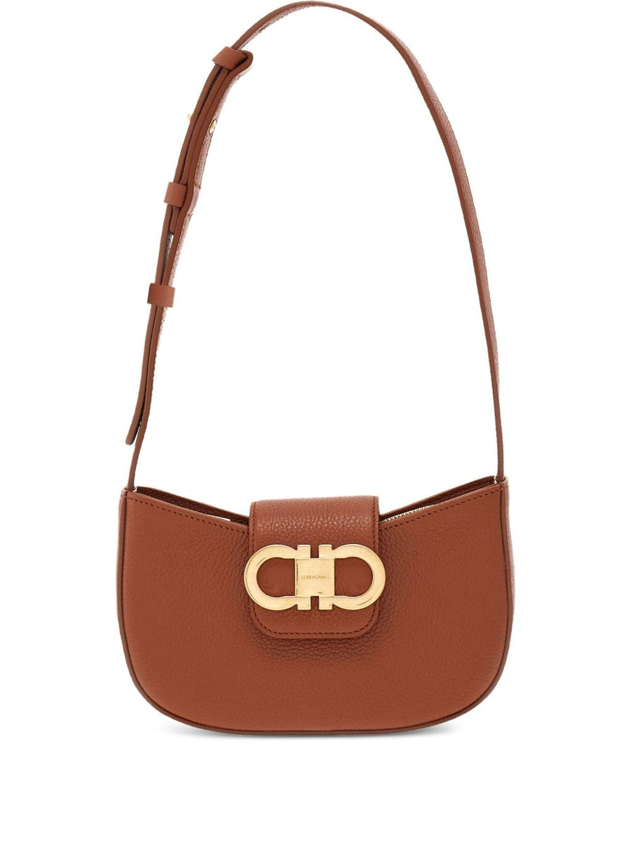 Ferragamo Double Gancini Shoulder Bag — Brown